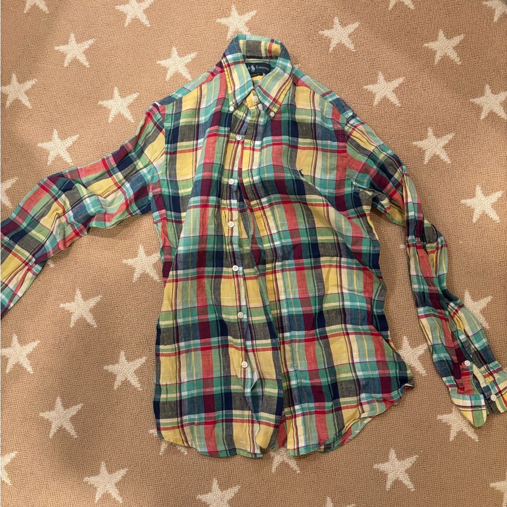 POLO RALPH LAUREN SIZE SMALL LINEN PLAID MADRAS BUTTON DOWN OXFORD